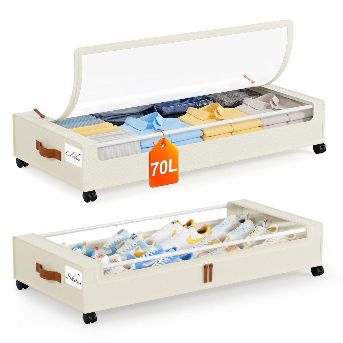 Yecaye Under Bed Storage with Wheels, 2Pack Under Bed Storage Containers, Underbed Shoe Storage Organizer, Rolling Under Bed Metal Drawers for Clothes, Blankets(30.71 x 16.93 x 6.69 in)