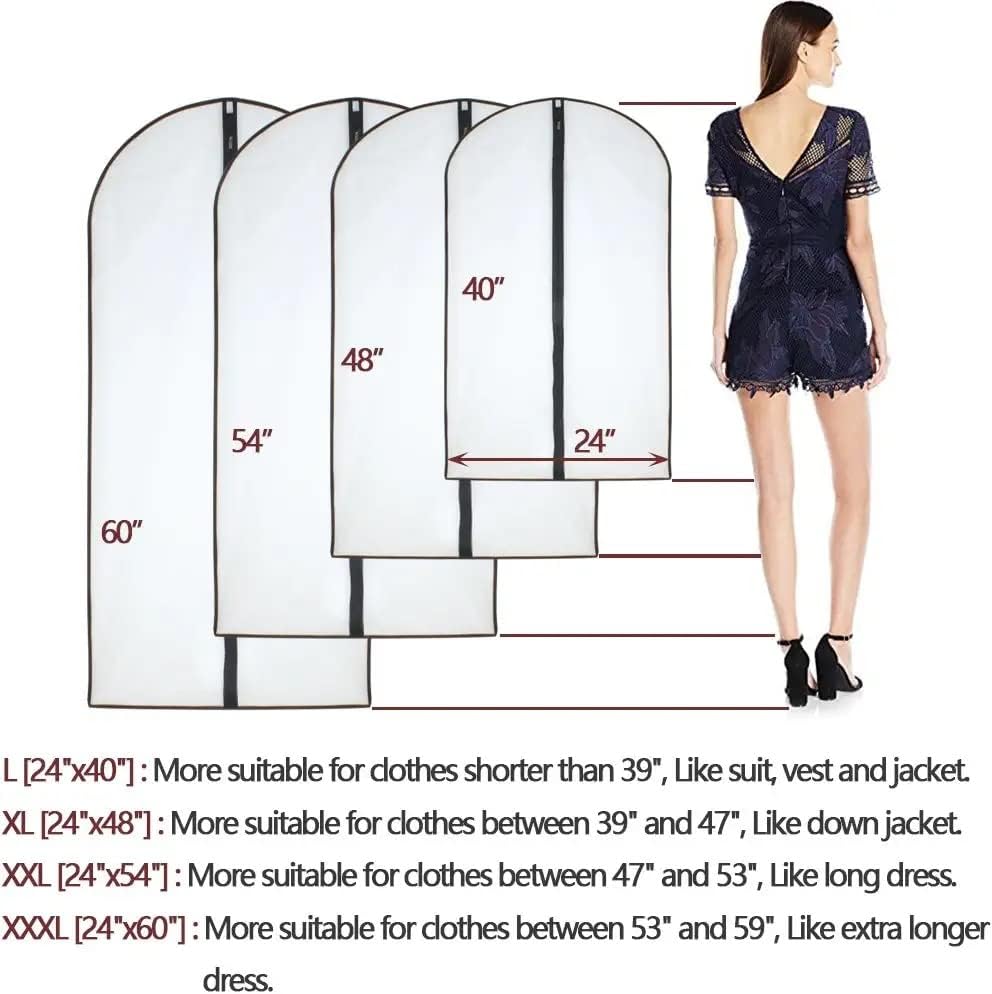Garment Bags for Hanging Clothes 12 PCS Transparent Waterproof Dustproof Storage for Wardrobe Storage Suit Covers for Closet Cloth Cover Washable Clear Reuse Full Zipper for Suits Gowns 24''x40''