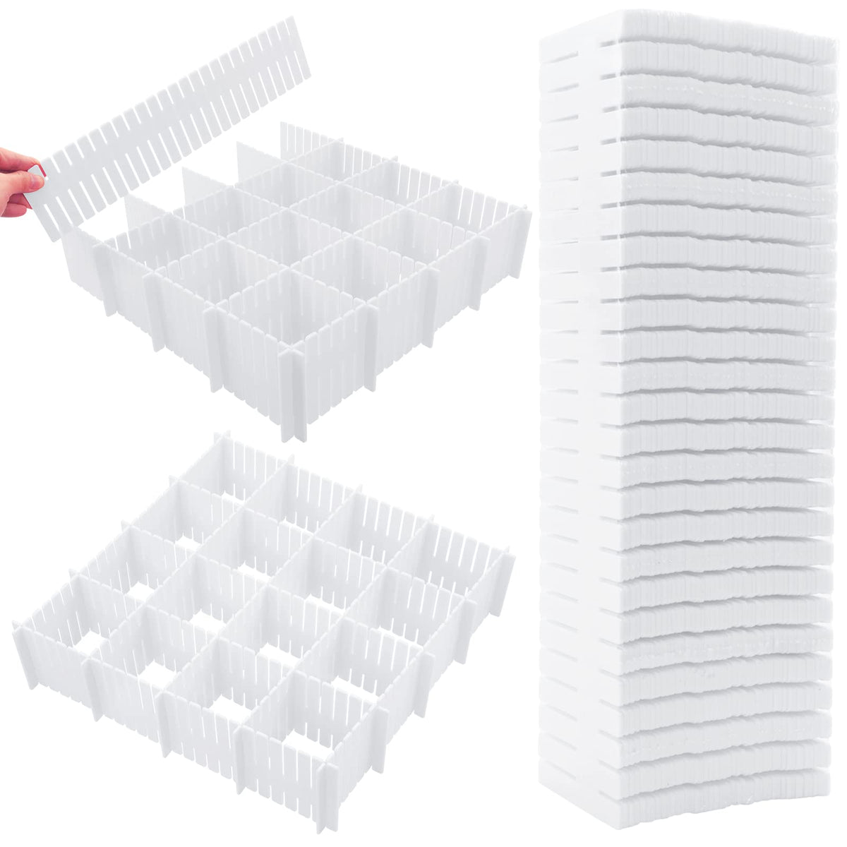 45 Pack Drawer Dividers, Plastic Adjustable Drawer Storage Organizer for Tidying Clutter Socks, Underwear, Makeup, Kitchen, Dresser Black