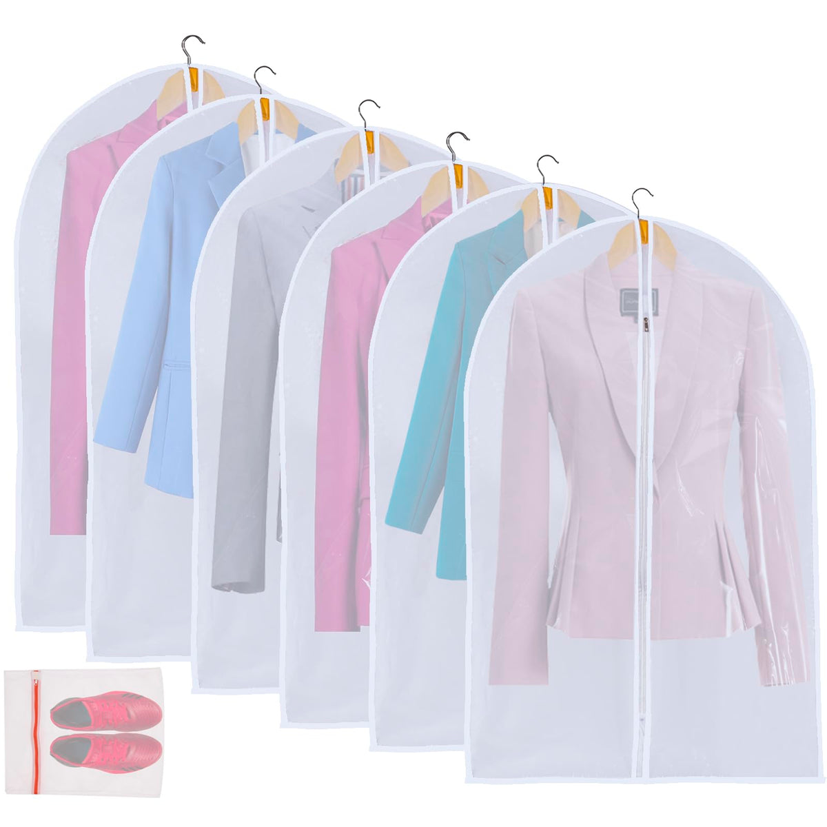 MsKitchen Garment Bags 12 Pack, 24 x 40 Hanging Clothes Storage Bags, Translucent PEVA Garment Covers with Full Zipper for Suits and Dresses