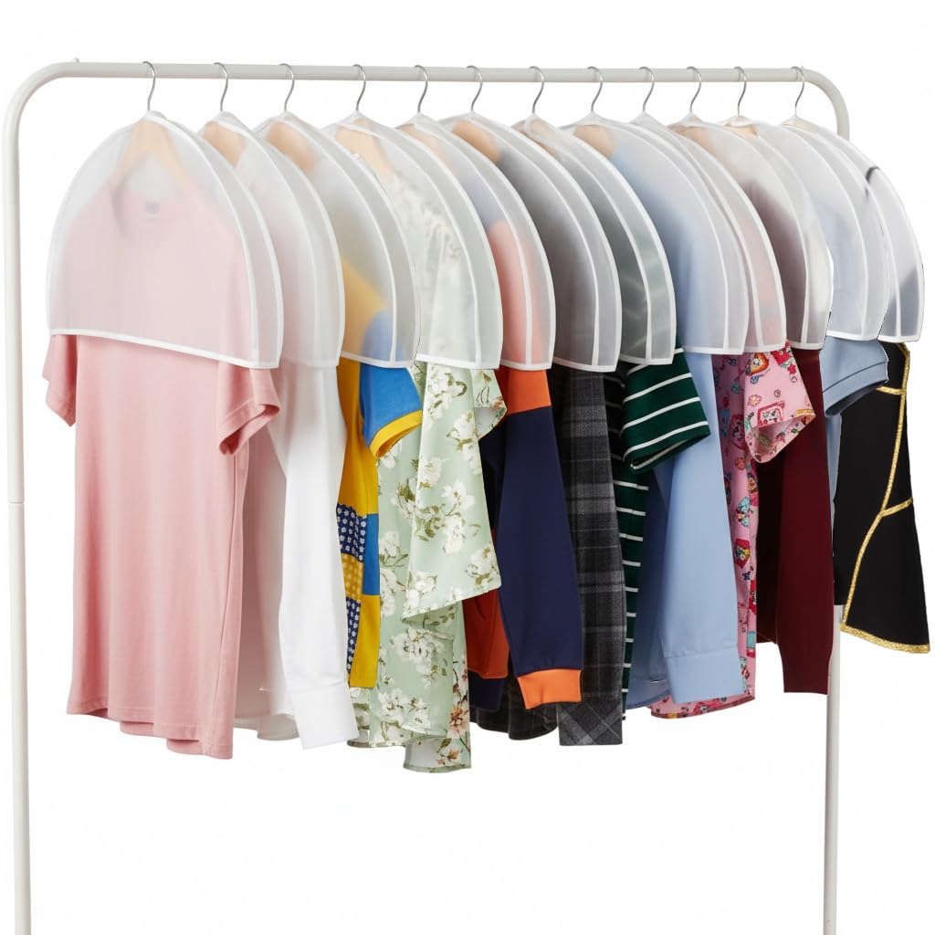 MsKitchen Garment Bags 12 Pack, 24 x 40 Hanging Clothes Storage Bags, Translucent PEVA Garment Covers with Full Zipper for Suits and Dresses
