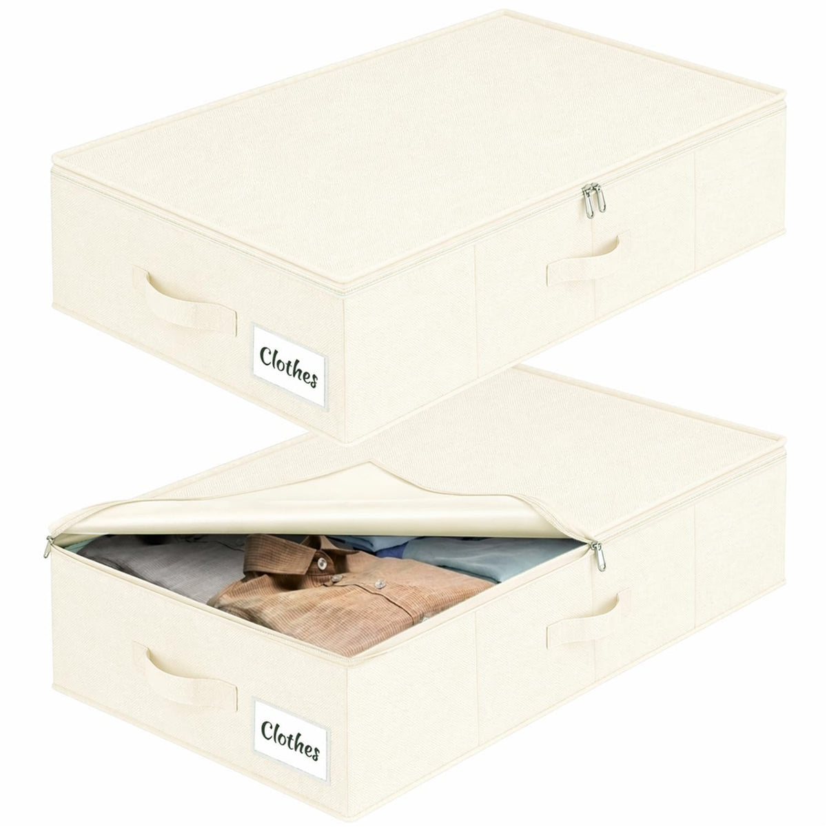 Under Bed Storage Container Bins 2 Pack, 4 Inch Thin Low Profile Underbed Clothes Storage Organizer for Dorm & Home, Use for Blanket and Toy Storage Box W/ Sturdy Bottom/Sides, Foldable Thick Fabric
