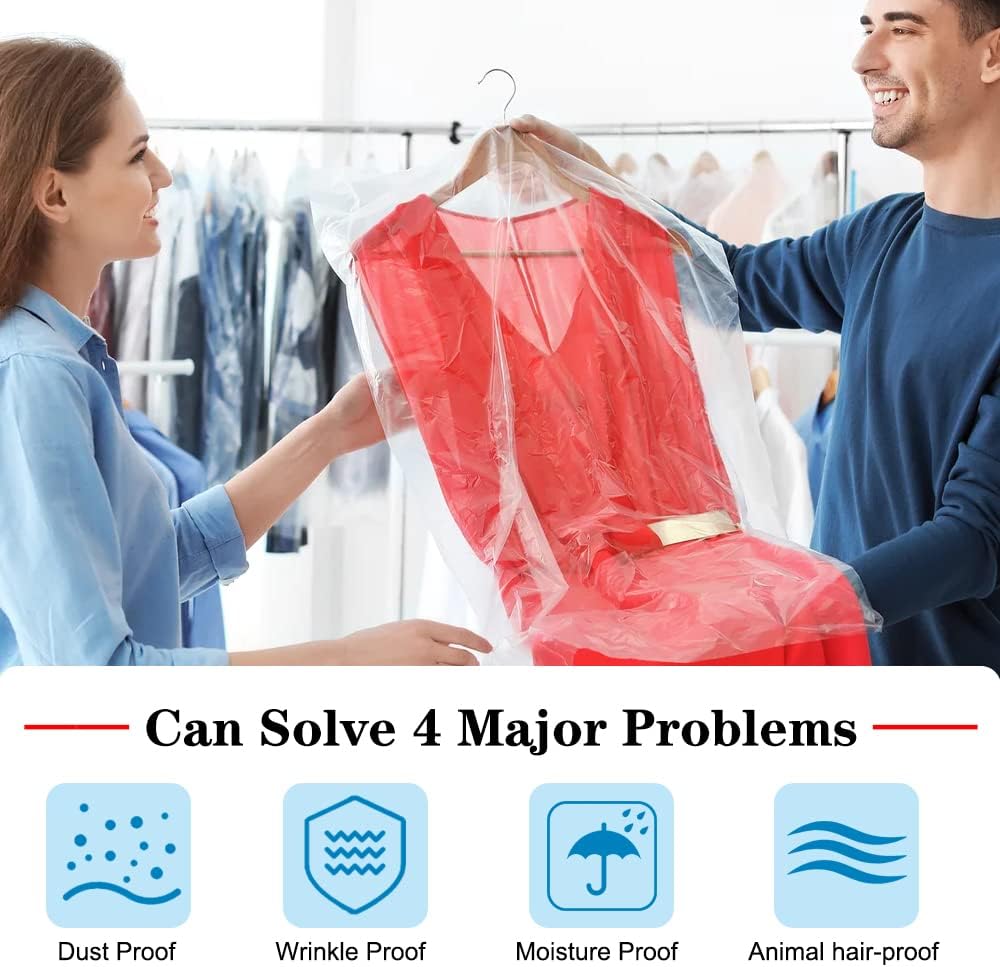 BEISHIDA 20PCS 60 Inch Plastic Garment Bag-Plastic Clear Dry Cleaner Laundry Bags for Clothes Cover, Hanging Clothes Storage for Long Dresses Skirt Coat Suit Shirt Jacket