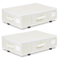 Vincona Under Bed Storage with Wheels, 2 Pack Under Bed Storage Containers with Label Holders for Clothes, Shoes and Blankets, Rolling Underbed Shoe Organizer with Cover, Beige (30.71x15.7x7.28 in)