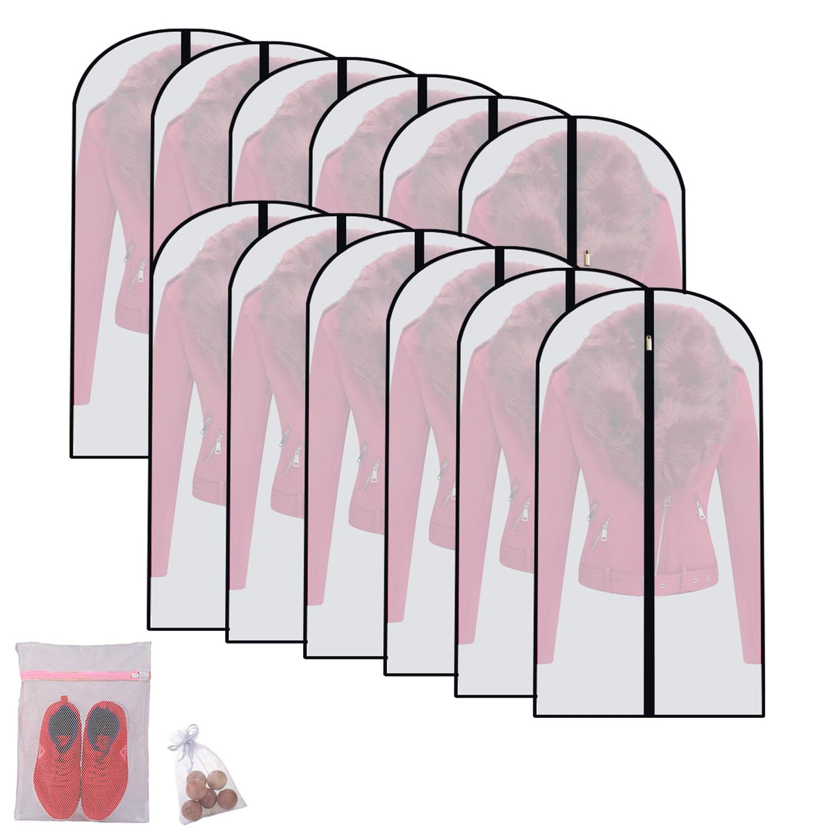 Garment Bags for Hanging Clothes 12 PCS Transparent Waterproof Dustproof Storage for Wardrobe Storage Suit Covers for Closet Cloth Cover Washable Clear Reuse Full Zipper for Suits Gowns 24''x40''