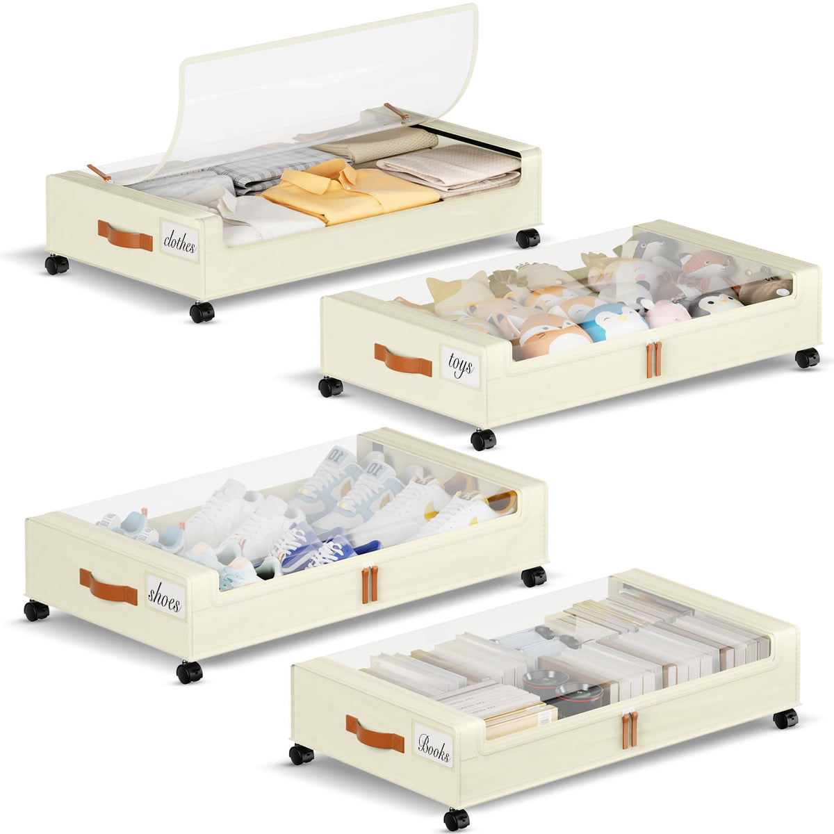 Yecaye 60L Under Bed Storage with Wheels, 2 Pack, Black