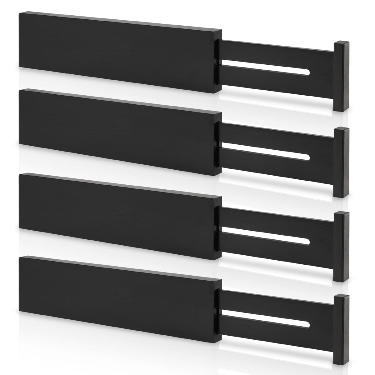 4 Pack Bamboo Drawer Dividers 2.6" High, Adjustable from 12 Inch to 17 Inch