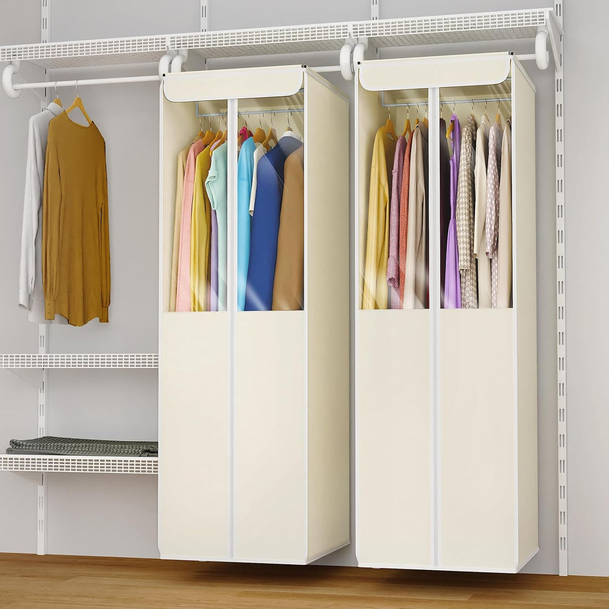 Univivi Garment Bags for Hanging Clothes, Cloth Bag 54 In, 2 PCS, Beige