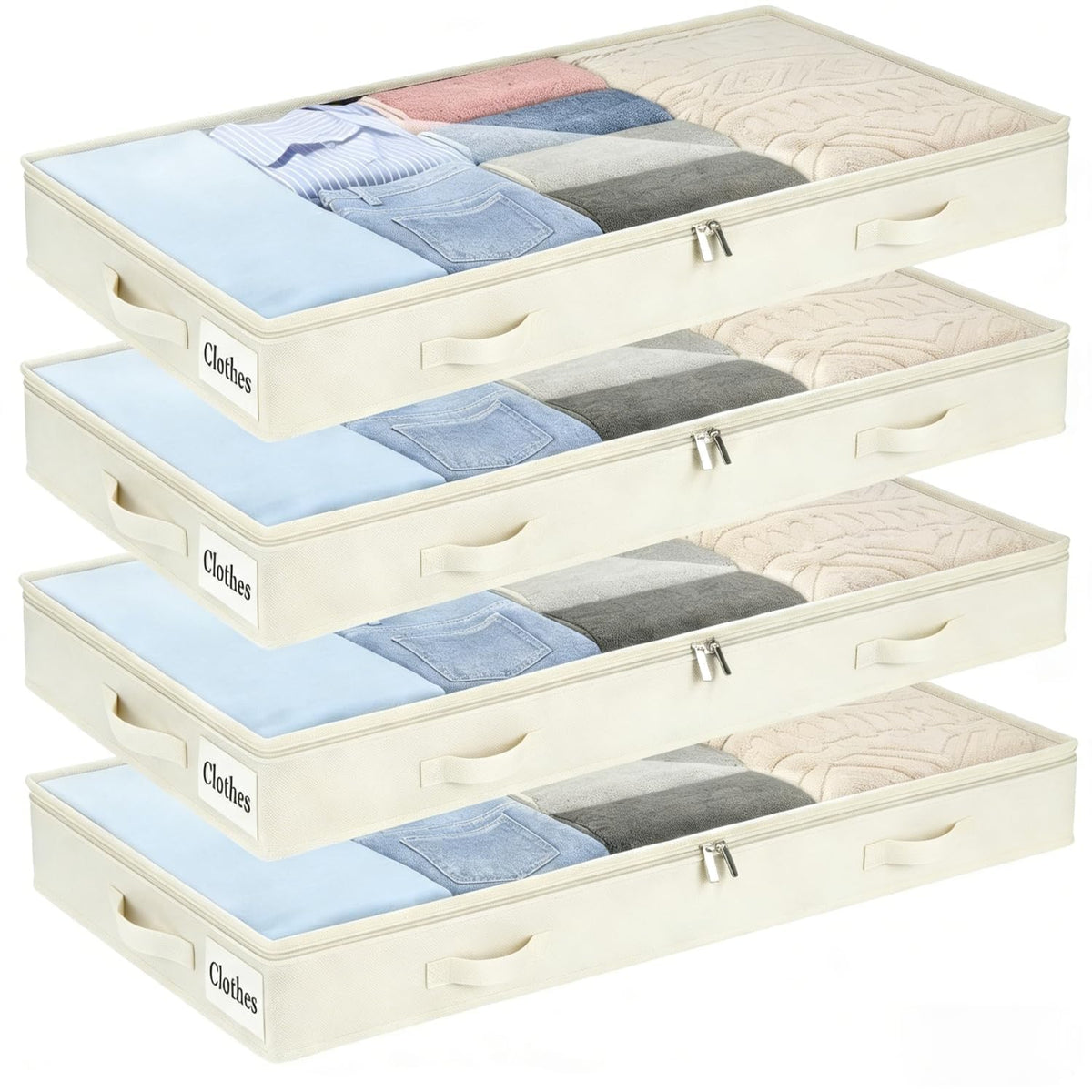 Under Bed Storage Container Bins 2 Pack, 4 Inch Thin Low Profile Underbed Clothes Storage Organizer for Dorm & Home, Use for Blanket and Toy Storage Box W/ Sturdy Bottom/Sides, Foldable Thick Fabric
