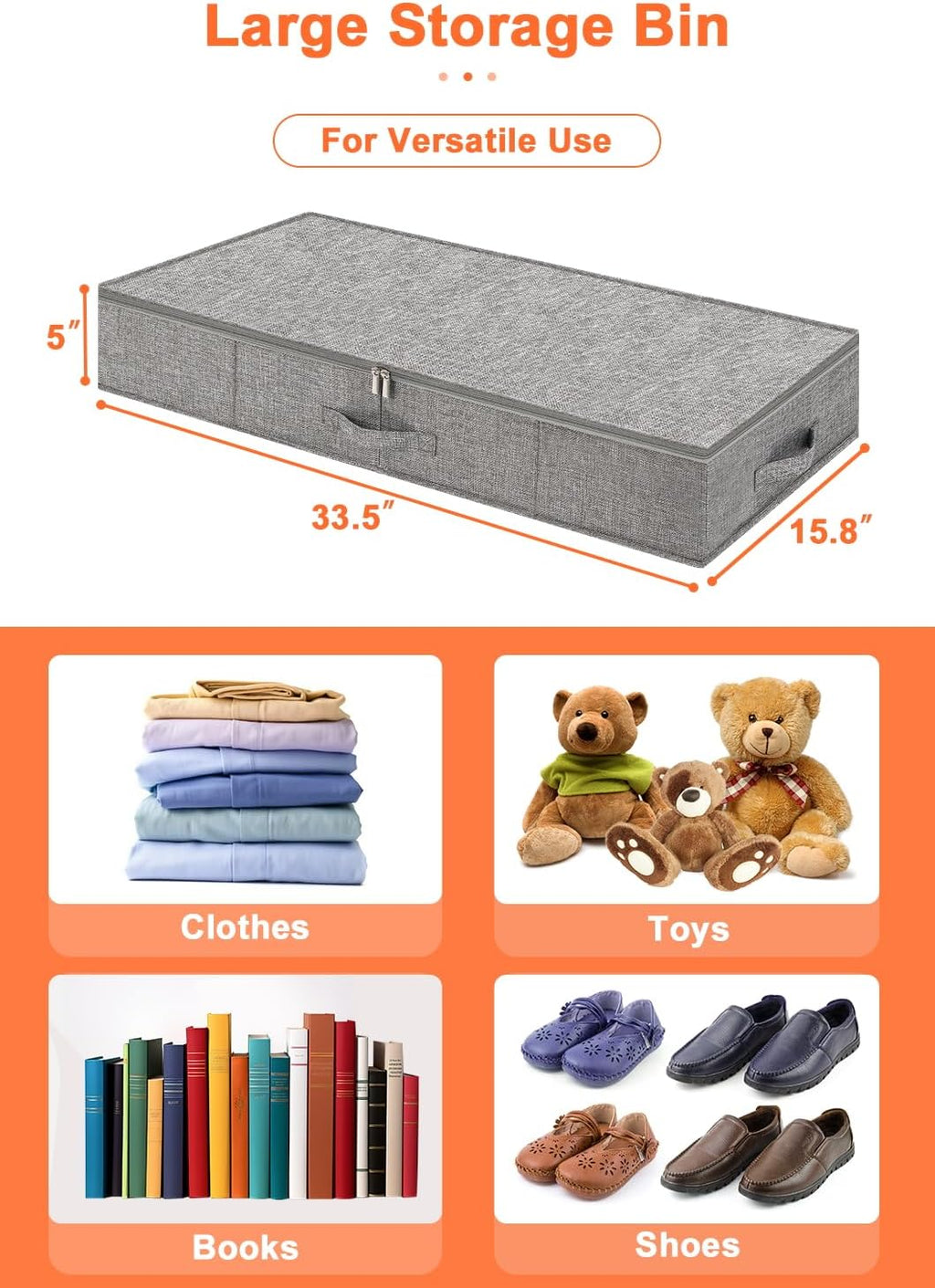 punemi 5 inch High Sturdy Low Profile Under Bed Storage, 2 Pack, Grey