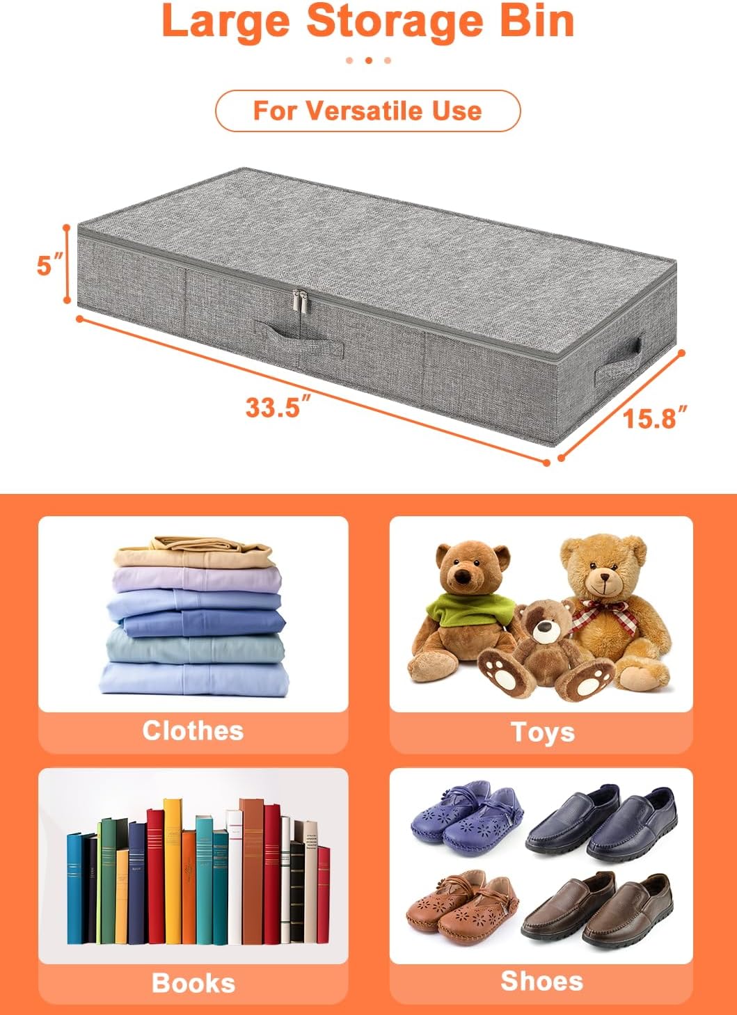 punemi 5 inch High Sturdy Low Profile Under Bed Storage, 2 Pack, Grey