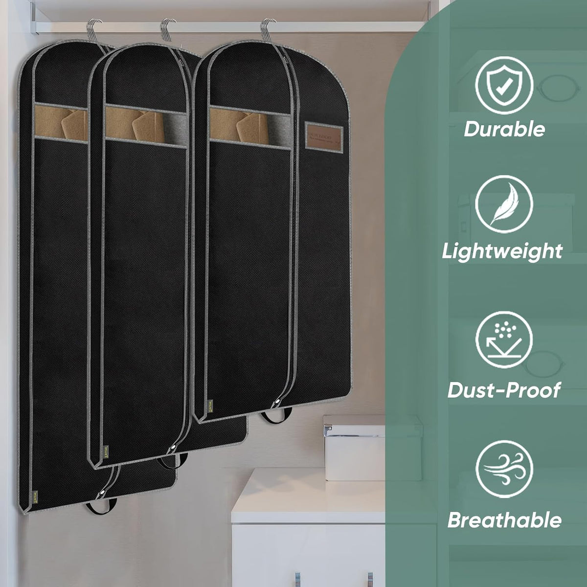 BALEINE 1PK Garment Bags for Hanging Clothes, 60" Suit Bag for Travel