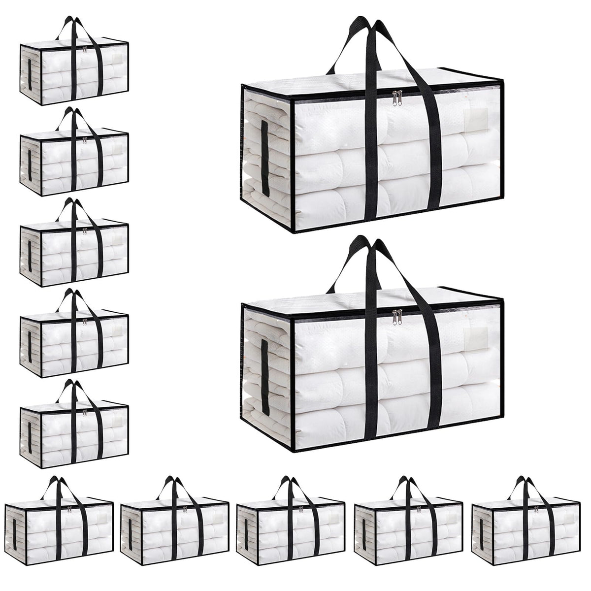 Moving Bags Extra Large 8 Pack - Heavy Duty Storage Totes with Wrap-Around Handles & Reinforced Zippers - Foldable Moving Box Alternative, Water-Resistant for Dorm, Closet & Under Bed Storage (Clear)
