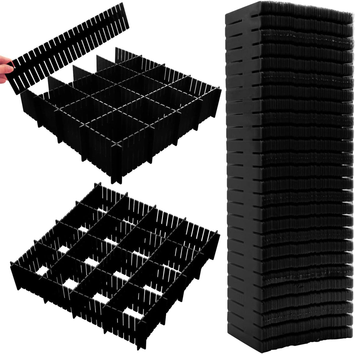 85Pcs Drawer Dividers, Adjustable Drawer Organiser, Cut at Will for Tidying Clutter Clothes, Socks, Makeup, Dresser, Kitchen Black
