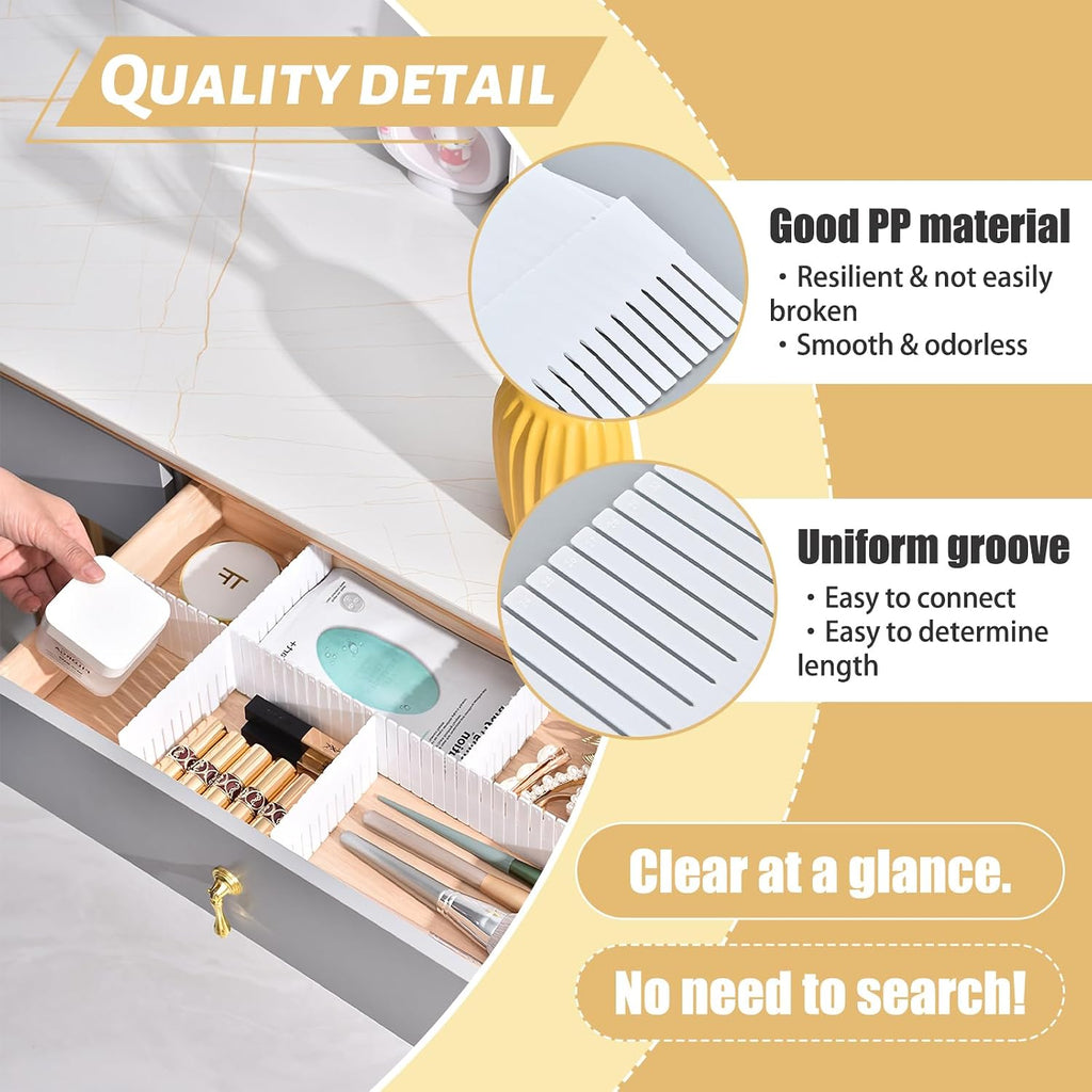 OJYUDD 12PCS DIY Plastic Grid Drawer Dividers,White Adjustable Sock Underwear Dresser Drawer Organizers Divider for Stationary Storage