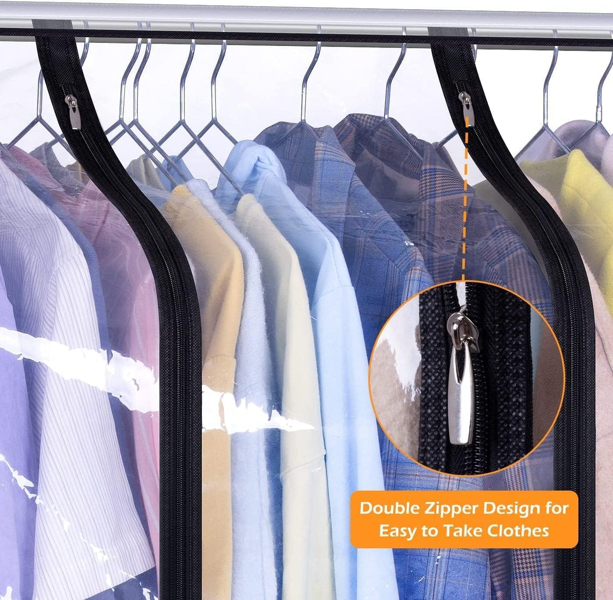 MISSLO 40" Hanging Garment Bags for Closet Storage Clear Garment Rack Cover Bottom Enclosed Cloth Cover Hanging Clothes Storage Bag Waterproof Clothes Protector for Suits, Coats, Sweaters, Shirts