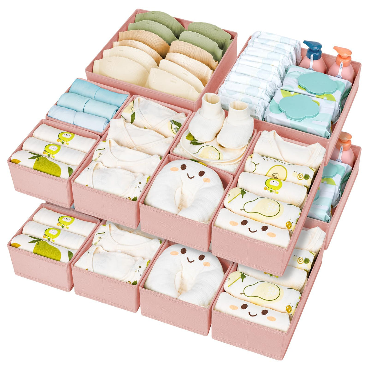 DIMJ Drawer Organizer Clothes 15 Pack - Foldable Baby Organizers and Storage & Closet Organizers for Bedroom, Closet - Nursery Organization Dresser Dividers for underwear, Sock,Bra, Belt, Tie, Beige