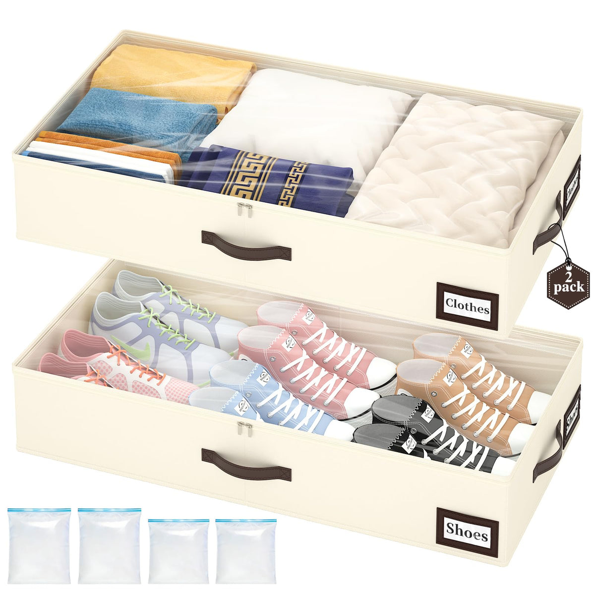 OIAHOMY 2 Pack Under Bed Storage with Handles, Underbed Container for Bedroom & Closet, Fits Beds Higher than 6", Under the Bed Storage for Seasonal Clothes, Blankets & Shoes - Grey