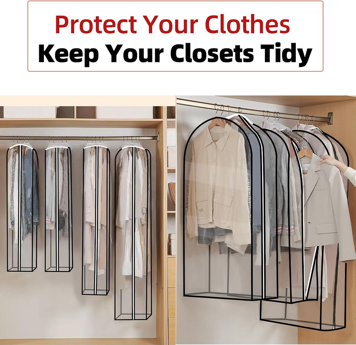 Clear Garment Bags for Hanging Clothes 3-piece set(43,50,60) inch