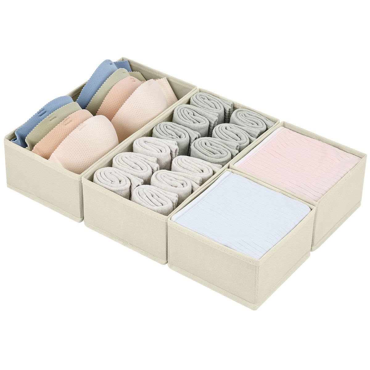 DIMJ Drawer Organizers Clothes, Dresser Organizer Bins for Baby Clothes,Underwear and Sock, Fabric Closet Organization and Storage Boxs, Drawer Dividers for Nursery, Clothing, Tie - 4 Pack, Beige