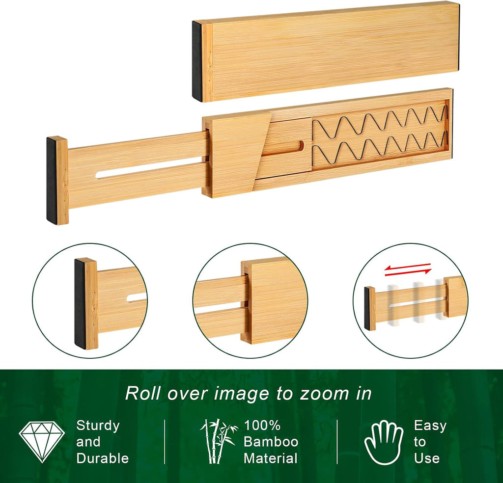 4 Pack Bamboo Drawer Dividers 2.6" High, Adjustable from 12 Inch to 17 Inch