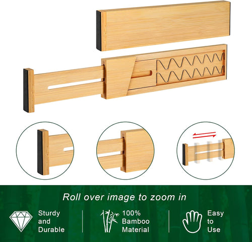 4 Pack Bamboo Drawer Dividers 2.6" High, Adjustable from 12 Inch to 17 Inch