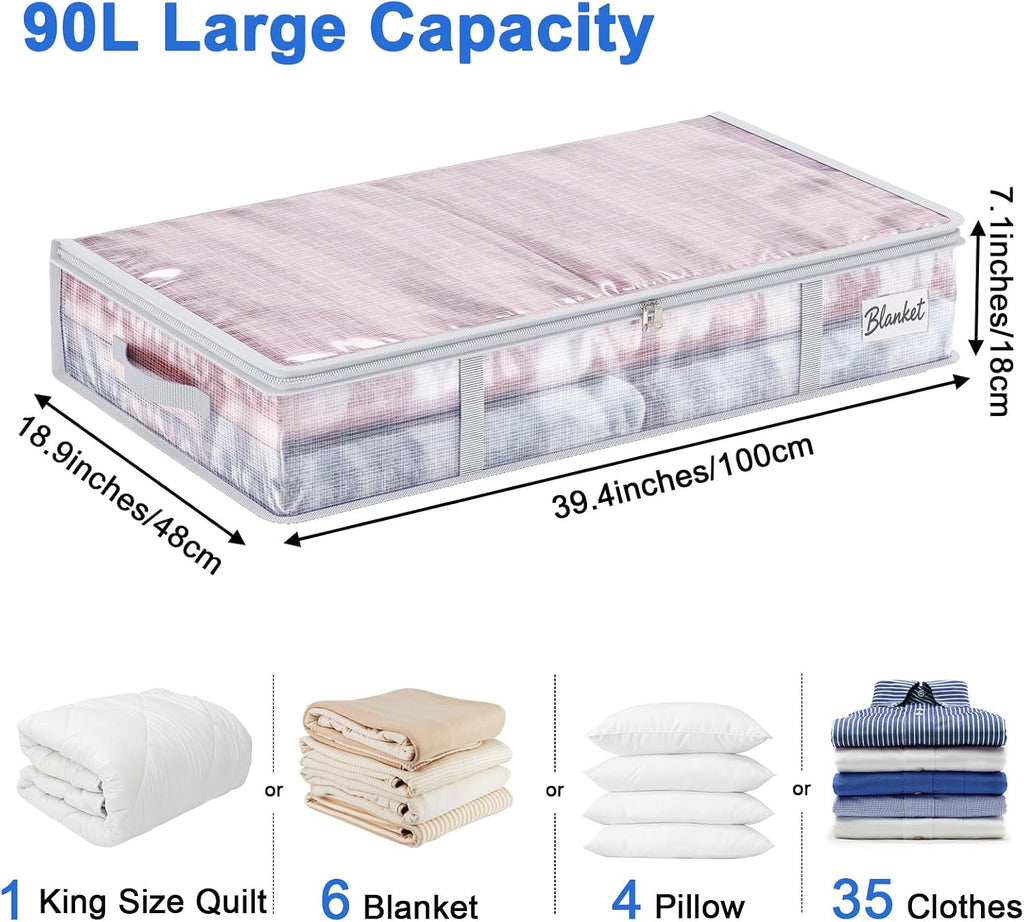 Under Bed Storage Containers 4 Pack 90L Mesh Clear for Blankets Clothes