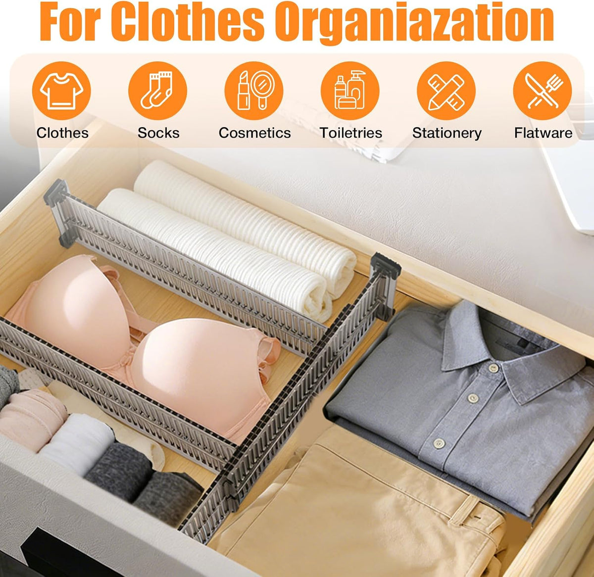 12 Pack Drawer Dividers for Clothes, 3.75" High, 10.83-20.08'' Adjustable