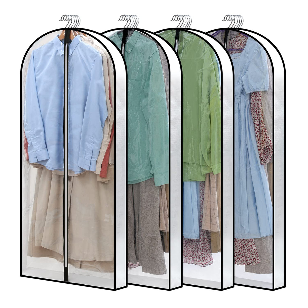 40" Clear Garment Bags for Hanging Clothes, 4" Gusseted Suit Bags for Closet Storage, Hanging Clothes Storage Suit Cover Bags with Zipper for Coats, Jackets, Shirts, 4 Packs