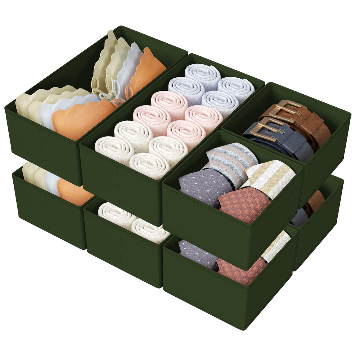 DIMJ Drawer Organizers Clothes, Dresser Organizer Bins for Baby Clothes,Underwear and Sock, Fabric Closet Organization and Storage Boxs, Drawer Dividers for Nursery, Clothing, Tie - 4 Pack, Beige