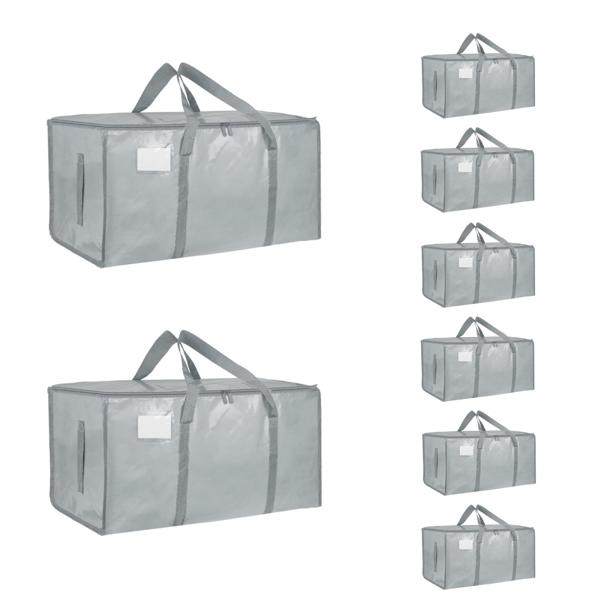 Moving Bags Extra Large 8 Pack - Heavy Duty Storage Totes with Wrap-Around Handles & Reinforced Zippers - Foldable Moving Box Alternative, Water-Resistant for Dorm, Closet & Under Bed Storage (Clear)