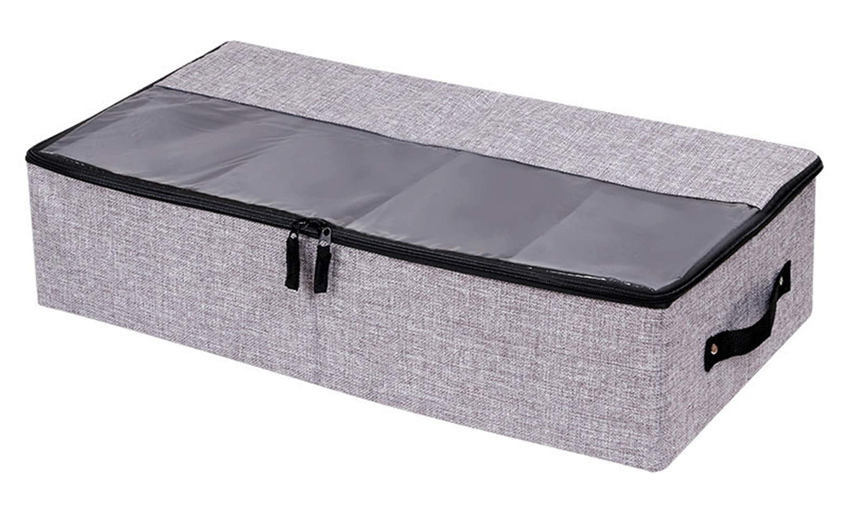 AARAINBOW 2 Packs Foldable Under Bed Clothes Organizer with Lids, Underbed Storage Container with Adjustable Dividers, UnderBed Storage Bins with Handles and Clear Window (Gray+Light Gray)