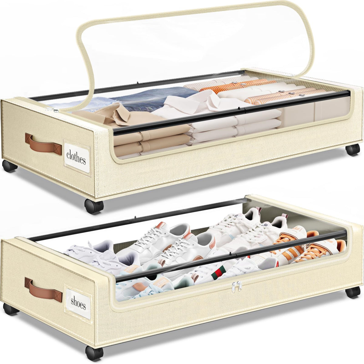 Under Bed Storage with Wheels 2Pack Storage Containers with Clear Window