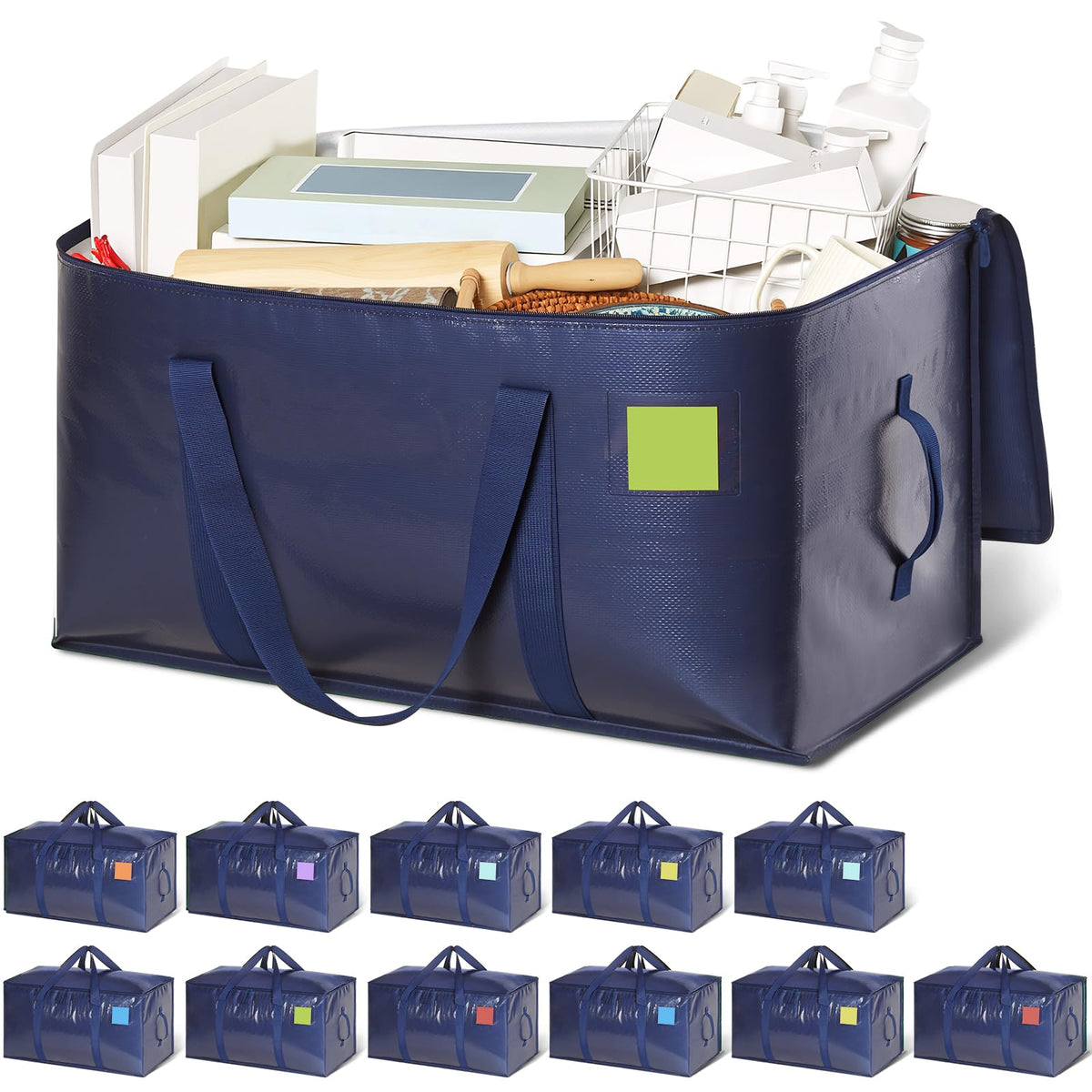 Heavy Duty Moving Bags with Wide‑opening, 8 Pack, 24 Gal, Blue
