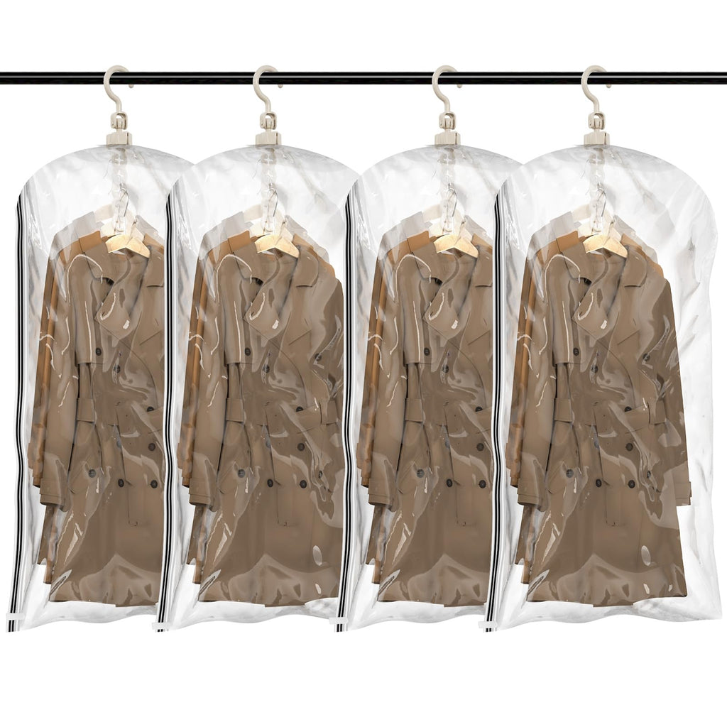 TAILI Hanging Vacuum Sealer Storage Space Saver Bags for Clothes, Suits, Coats or Jackets, 4 Pack Jumbo 53x27.6 Inches, Clear