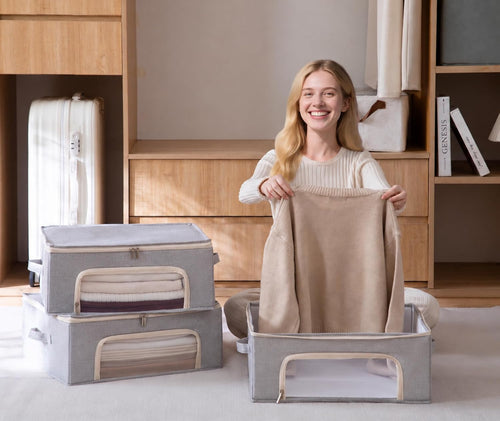 2-Pack Cashmere Sweater Storage Bags for Wool with Cedar Blocks, Grey