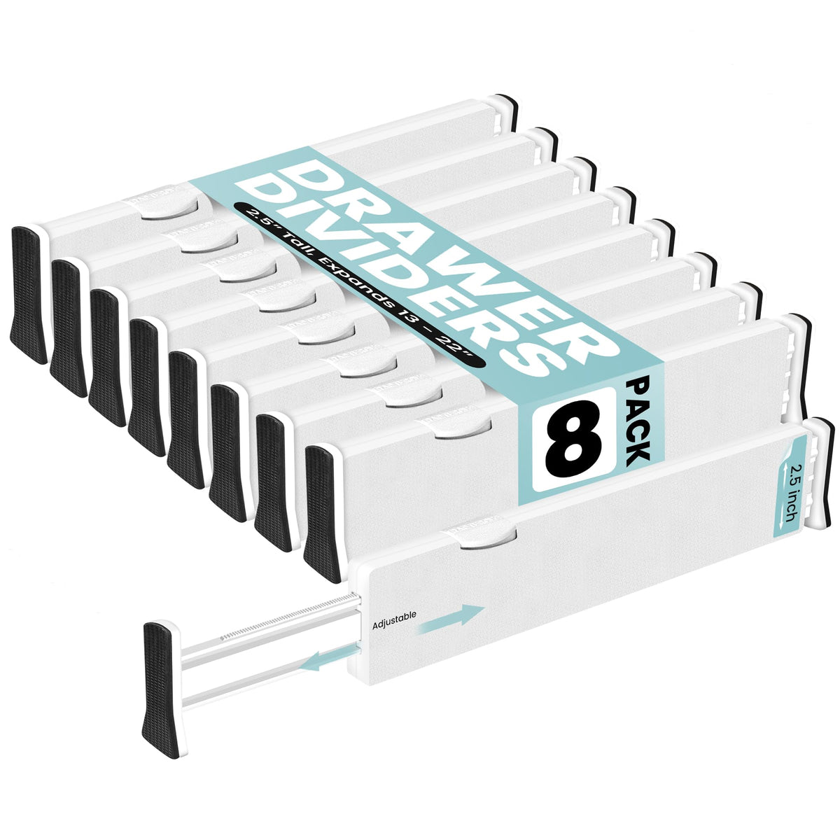 RAPTUROUS White Expandable Drawer Dividers (6" Tall, 13"-22" Long, 4 Pack - White)