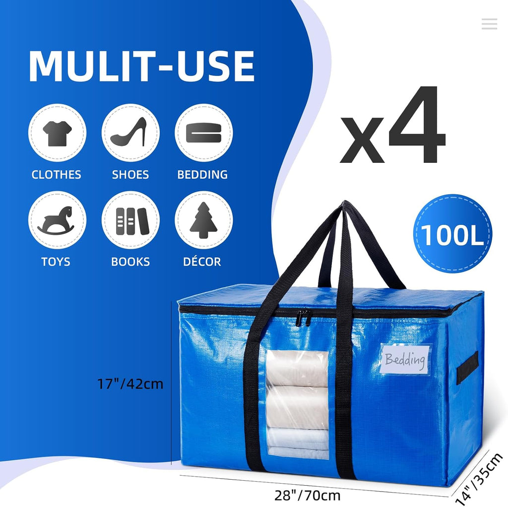TAILI 4 Pack Blue Extra Large Moving Bags,Storage Bags with Visible Window