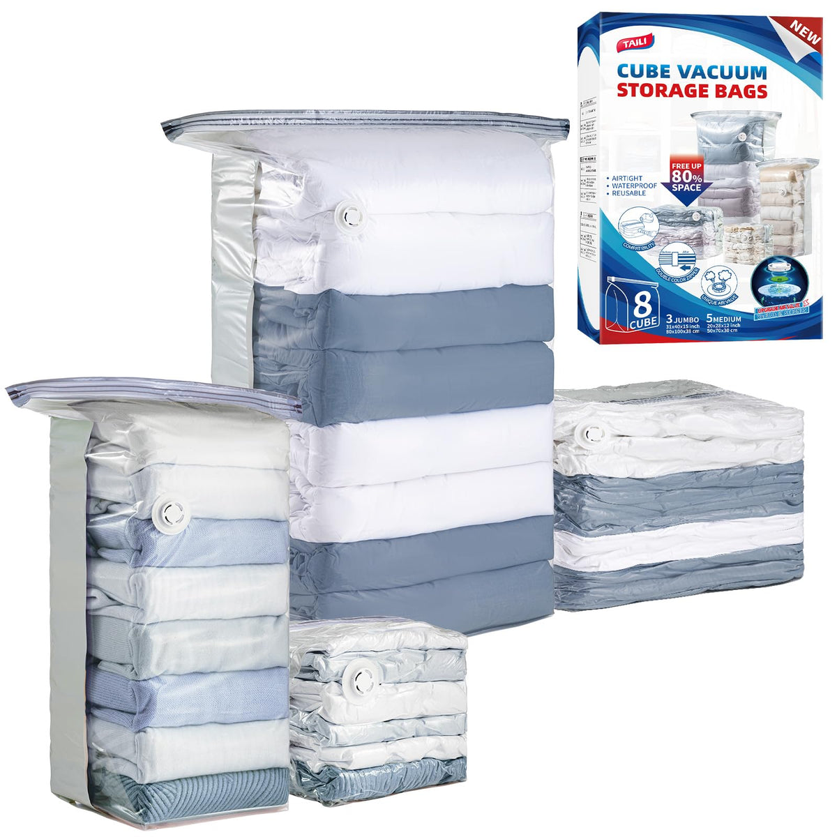 TAILI Vacuum Storage Bags 4 Pack, Jumbo Cube (31x40x15 Inch), Cream