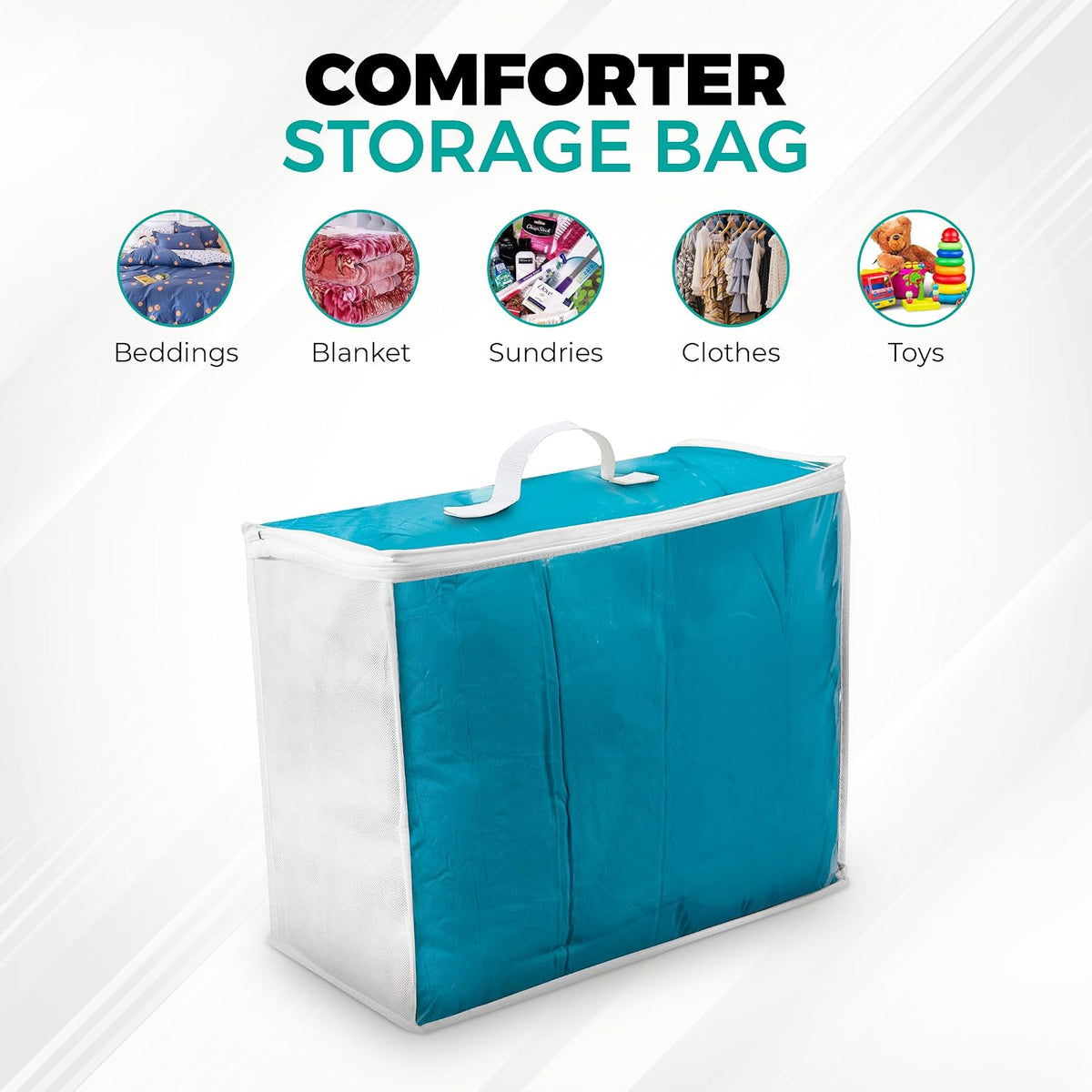 VitalUp Clear Plastic Storage Bags, Durable Zippered Storage Bags for Comforters, Blankets, Clothes, and Bedding - Breathable Nonwoven with Clear Front for Easy Organizing, 20x20x8, 3 Pack