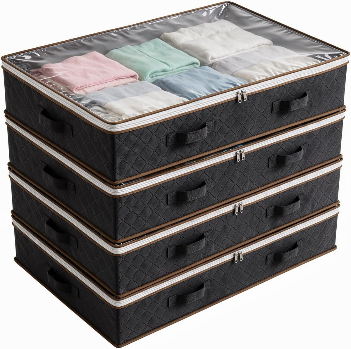 4 Pack Underbed Storage Boxes, Storage Bags with Zipper, Black