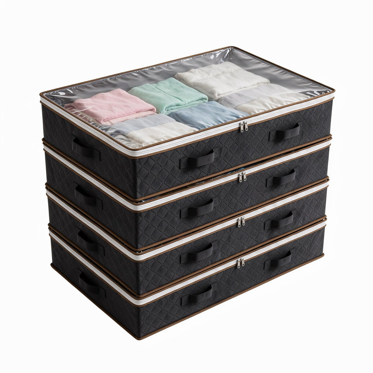 4 Pack Underbed Storage Boxes, Storage Bags with Zipper, Black