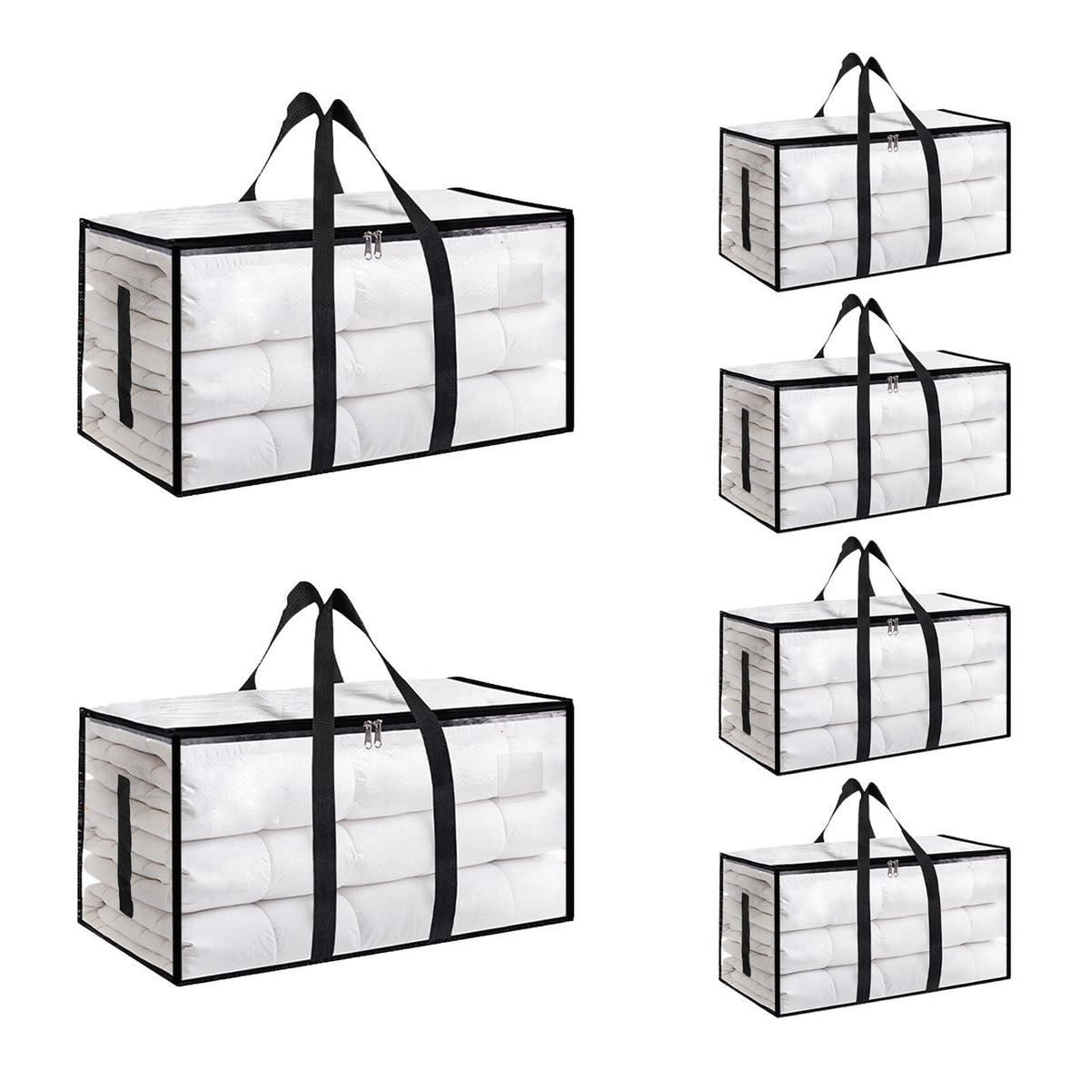 Moving Bags Extra Large 8 Pack - Heavy Duty Storage Totes with Wrap-Around Handles & Reinforced Zippers - Foldable Moving Box Alternative, Water-Resistant for Dorm, Closet & Under Bed Storage (Clear)