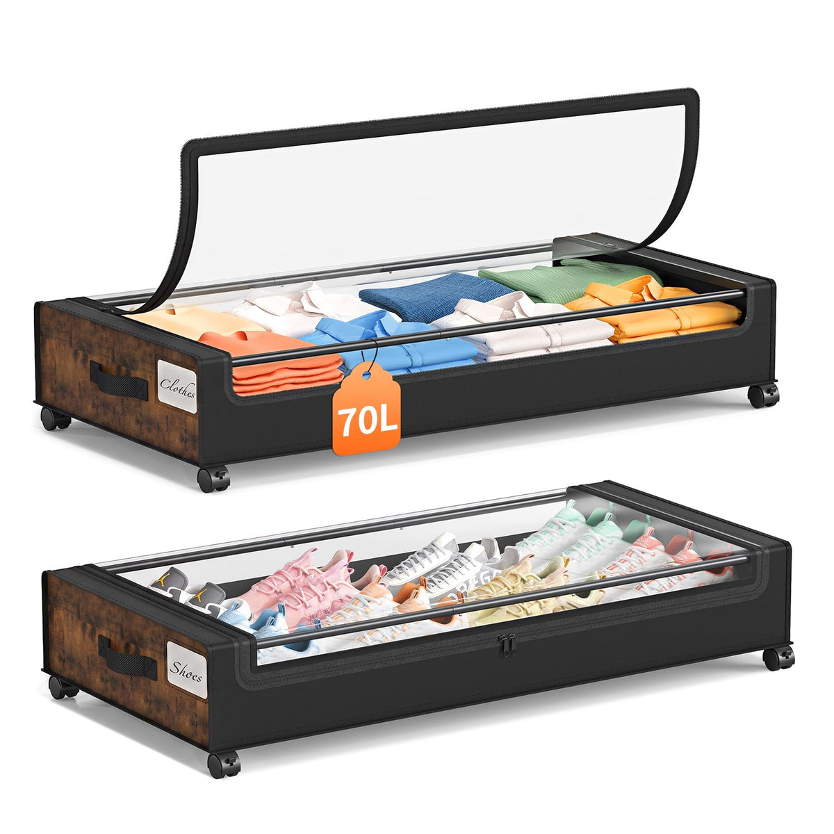Yecaye Under Bed Storage with Wheels, 2Pack Under Bed Storage Containers, Underbed Shoe Storage Organizer, Rolling Under Bed Metal Drawers for Clothes, Blankets(30.71 x 16.93 x 6.69 in)