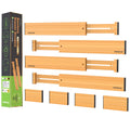 ANTOWIN Bamboo Drawer Dividers Organizers, Drawer Separators Splitter,13-17 inches Long Adjustable Spring-loaded Organizer for Large Utensil, Clothes, Tools Drawers (4+3)