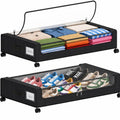 Under Bed Storage with Wheels, 2 Pack Under Bed Storage Containers with Clear Lids, 68L Underbed Shoe Storage Organizer Bins, Rolling Under Bed Metal Drawer for Blanket, Clothes, Shoes, Toys - Black