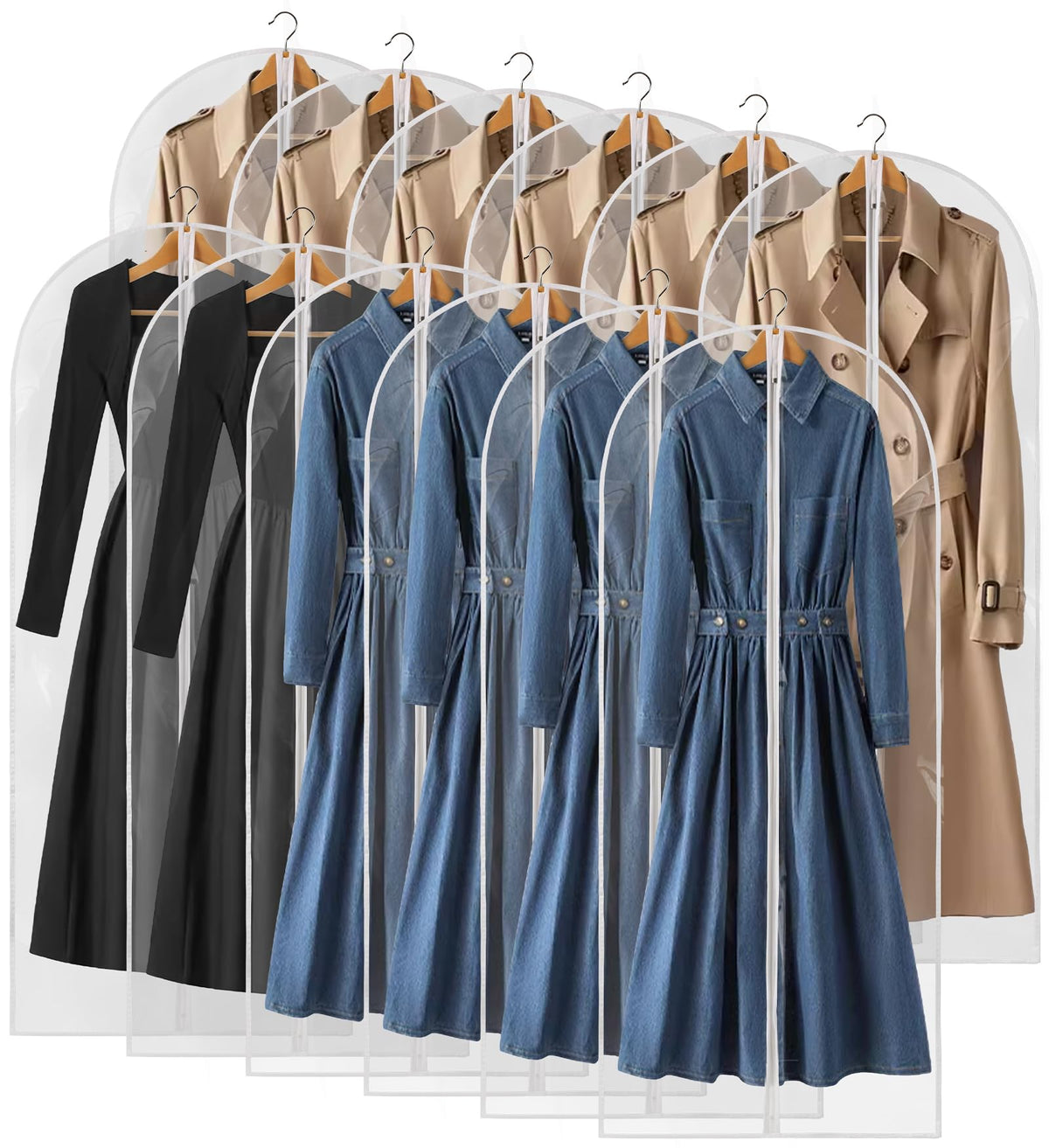 40" All Clear Garment Bags for Hanging Clothes, 12 Packs Suit Bags for Closet Storage, Plastic Waterproof Suit Cover Bags with Zipper for Coats, Jackets, Shirts (Set of 12)