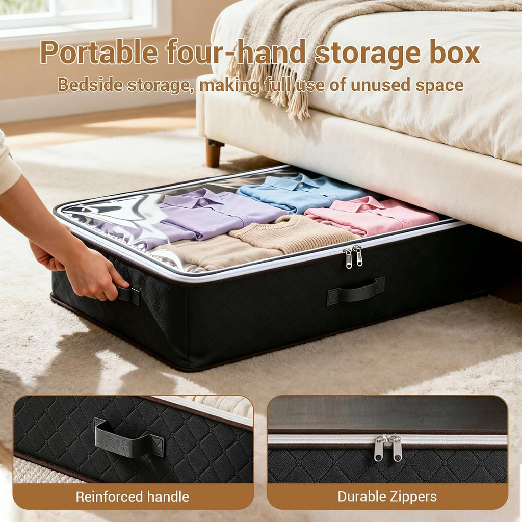 4 Pack Underbed Storage Boxes, Storage Bags with Zipper, Black