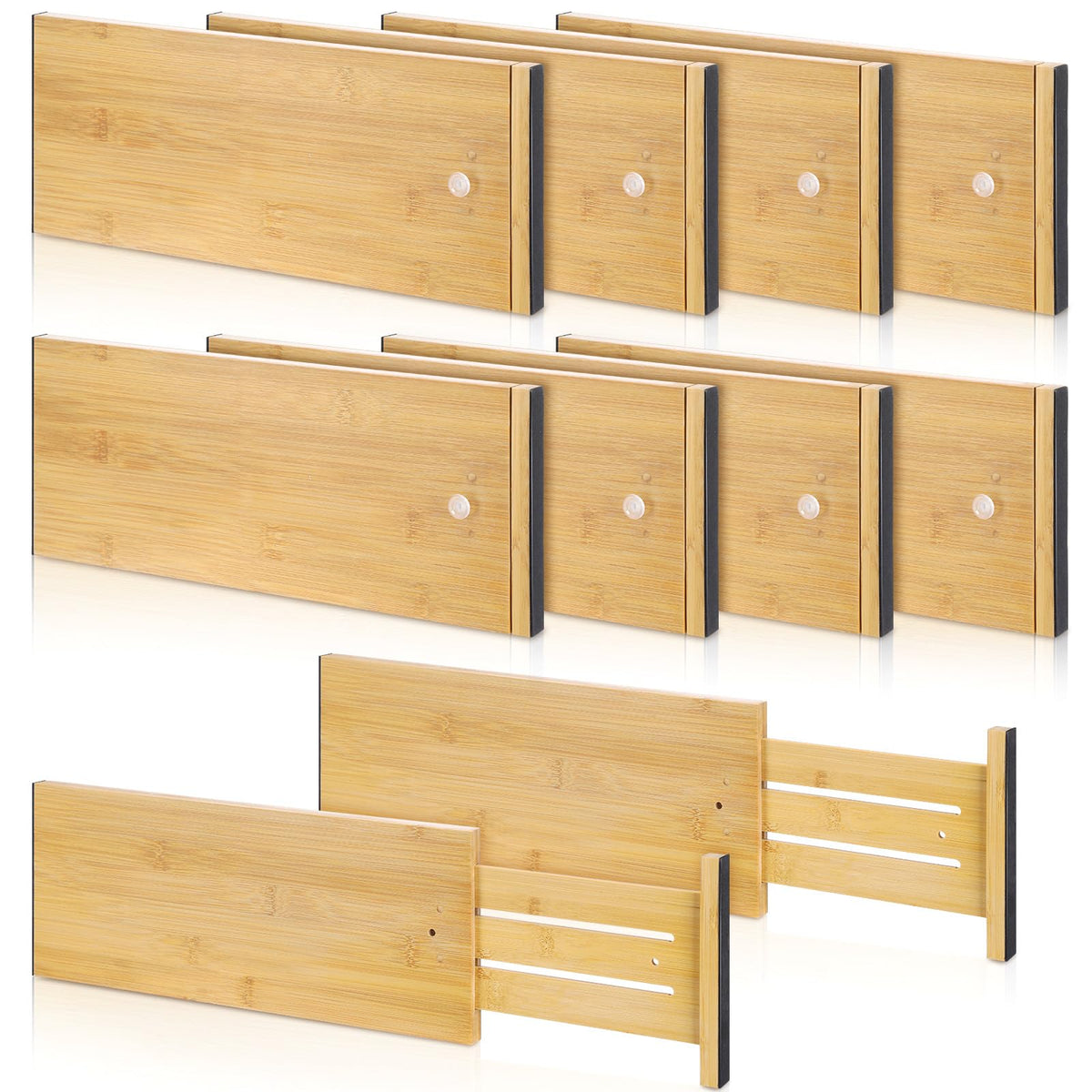 DoubleFill 4 Pcs 6 Inch High Drawer Dividers 15"-22" Adjustable, Wood Color