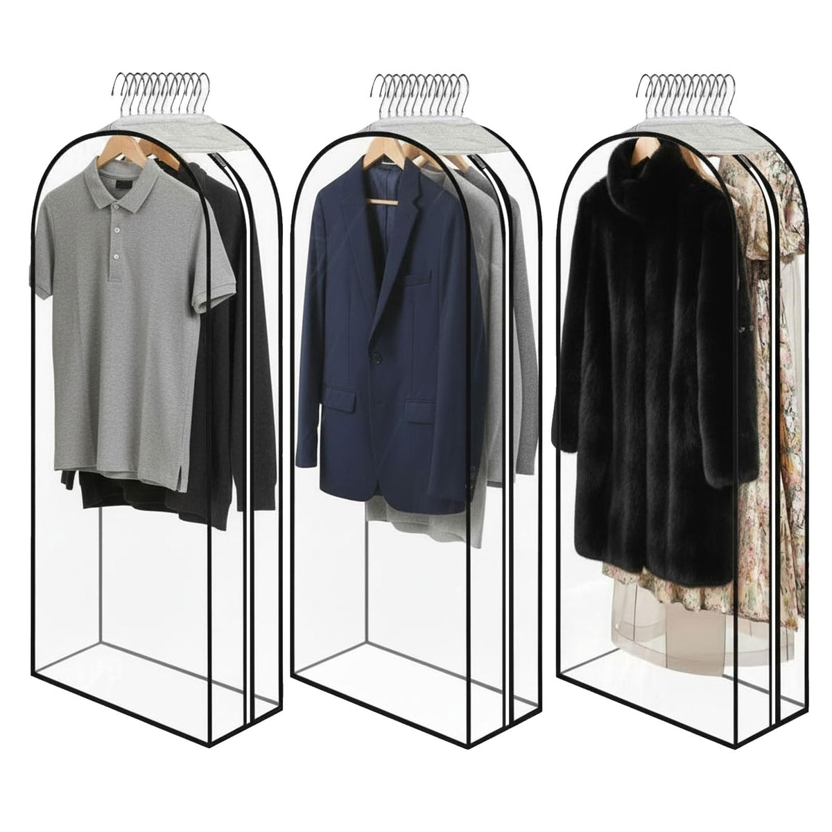 Clear Garment Bags for Hanging Clothes 3-piece set(43,50,60) inch